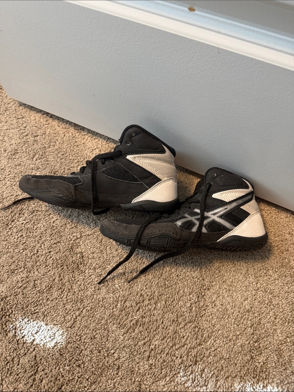 Asics Black and White High-Top Wrestling Shoes